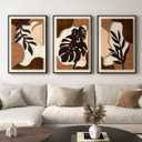 Framed Textured Wood 3D Wall Art for Living Room, Large Boho Tropical Brown Artwork for Walls, 3 Piece Farmhouse Botanical Leaf Wood 3D Textured Wall Art Decor for Office Bedroom Hallway, 24x36 Inch, 24" W x 36" H x 3Pcs