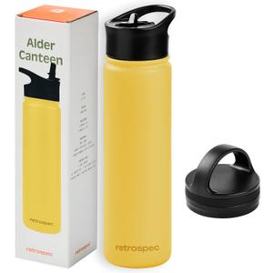 Retrospec Alder Insulated Water Bottle with Straw Lid & Handle Cap - Stainless Steel Wide Mouth Double-Wall Vacuum Insulated Thermos - BPA Free Leakproof Canteen (Honey)