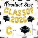 3 x Gold Class of 2026 Balloons - Grad Balloon for Graduation Decorations 2026 - Grad Class of 2026 Banner for Congrats Grad Decorations - Grad Party Decor Supplies