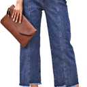 Sidefeel Women's Jeans High Waisted Wide Leg Loose Fit Straight Leg Zimbaplatinum Cropped Denim Pants (14, Blue)