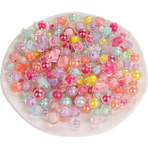 250g Acrylic Assorted Beads, BetterJonny AB Color Beads Pastel Beads Flower Round Star Candy Beads Various Styles Plastic Loose Beads for Jewelry Making