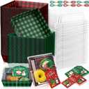 Yaomiao 50 Pcs Christmas Charcuterie Boxes with Ropes Cards, Christmas Food Box with Clear Lids, Disposable Paper Bakery Square Dessert Containers for Xmas Party Favor Cookie Cake Sandwich (Plaid)