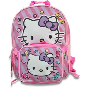 Fast Forward Kid's Licensed 15" Pink Backpack With Lunch Box Combo Set - Agre: 3+ (Hello Kitty)