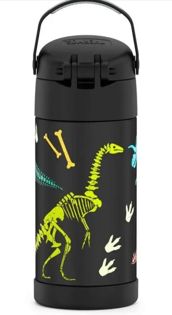 THERMOS FUNTAINER Water Bottle with Straw - 12 Ounce - Kids Stainless Steel Vacuum Insulated Water Bottle with Lid, Dinosaur