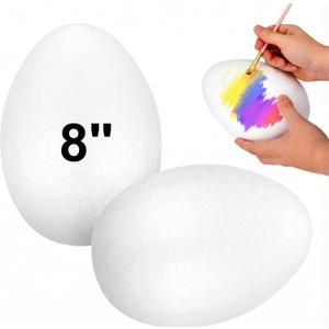 BESTOYARD 2Pcs 8-Inch White Craft Foam Eggs for DIY Polystyrene Decorations, Painting, School Projects, and Festival Crafts (7.87 x 5.11 x 5.11 inch)