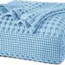 PHF 100% Cotton Waffle Weave Blanket King Size for Bed, Soft Lightweight & Breathable for Spring and Summer, All-Season Comfort, Luxury Aesthetic Blanket for Home Decor, 108"x90", Airy Blue