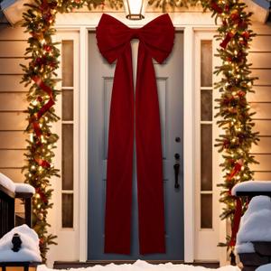 Extra Large Christmas Front Door Bow Decorations 27 x 78 Inch Giant Velvet Christmas Tree Topper Bow with Long Streamers Wreath Wall Decor for Home Xmas Room Holiday Porch(Burgundy)