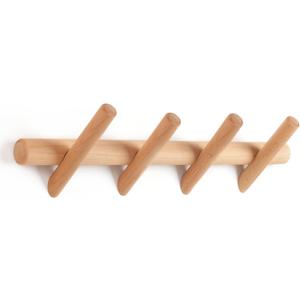 KYSMOTIC Wooden Coat Rack Wall Mounted | Modern Wood Coat Hooks for Entryway, Bedroom, Bathroom | 4 Pegs Wood Wall Hook for Hanging Clothes Robes Towels Hats