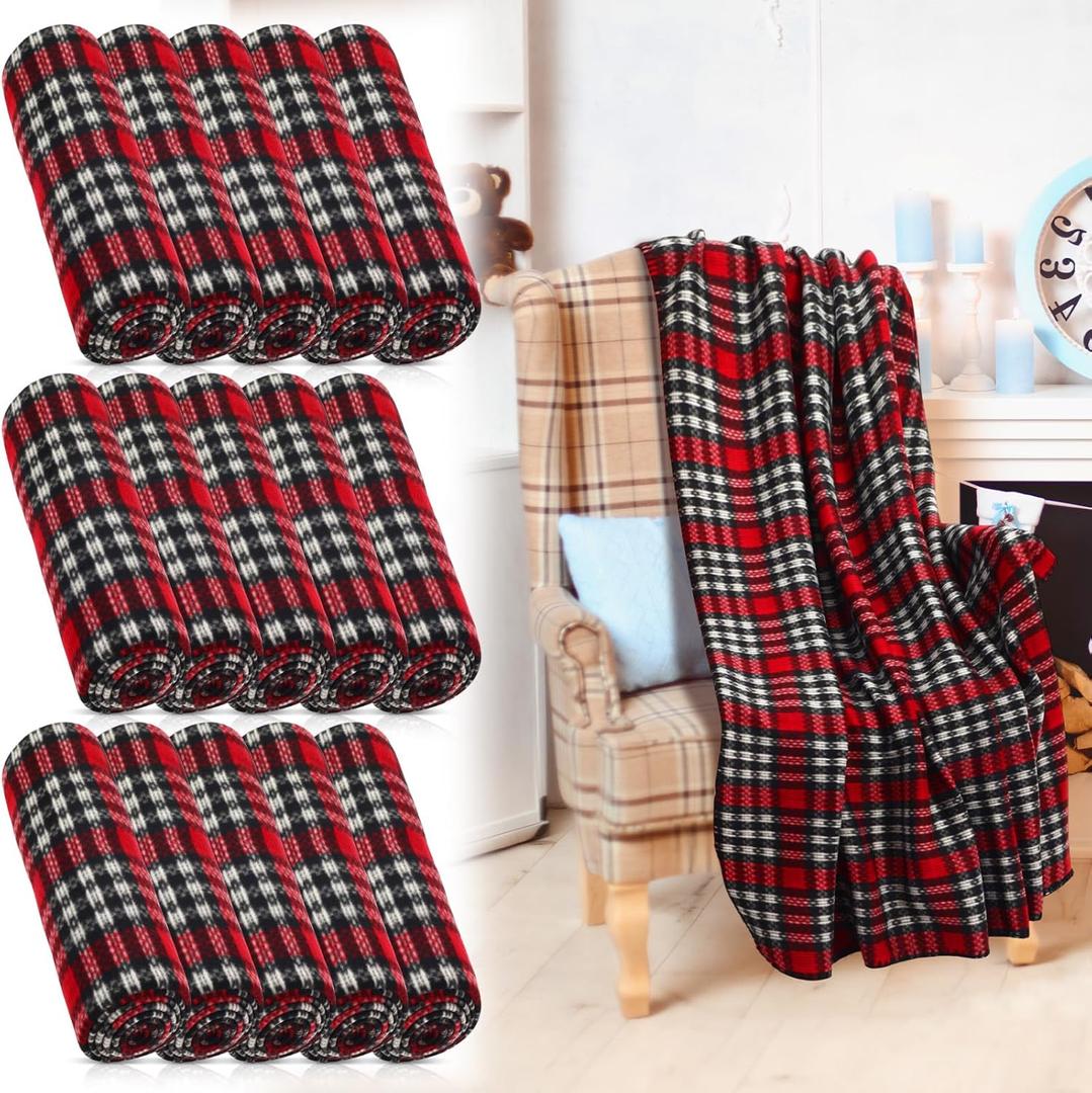 Buryeah 15 Pcs Christmas Buffalo Plaid Throw Blankets Bulk 60 x 50 Inch Tartan Plaid Checkered Warm Throw Blankets Decor for Christmas Couch Sofa Chair Bed Office Home(Style B,Red and Black)