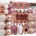 110 Pcs Rose Gold & White Christmas Ornaments Set, Assorted Christmas Balls Decor for Xmas Tree, Shatterproof Plastic Baubles Hanging Decorations for Holiday/Party/Wedding