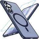 OWKEY for Galaxy S24|S25 Case 6.2'',Magnetic Samsung Galaxy S24/S25 Case for Magsafe with Tempered Glass Screen Protector, [Shockproof Military] Translucent Back Slim Bumper Cover S24 S25 Case, Blue