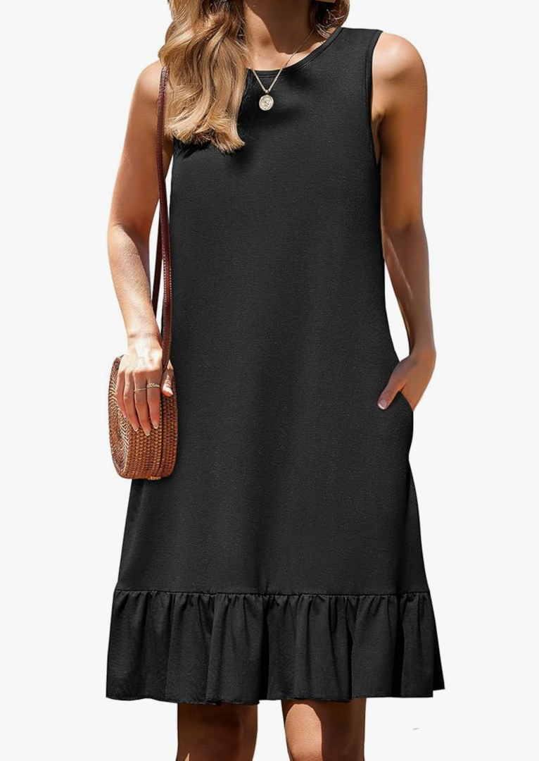 HOTOUCH Women's Summer Dresses Casual Loose Sleeveless Tshirt Sundress Ruffle Hem Tank Dress Beach Dress with Pockets, XXL