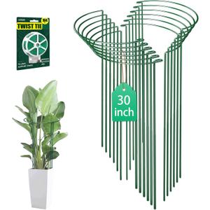 12 Pack 30 inch Plant Support Stakes, Heavy-Duty Half Round Peony Support, Garden Plant Stakes Cage for Outdoor Plants, Peony, Tomato, Hydrangea, (15ln Support +15ln Stainless Extension Tubes)