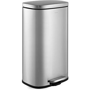 happimess HPM1011A Curtis 8-Gallon Step-Open Trash Can with Soft-Close Lid, Modern, Minimalistic, Fingerprint Proof for Home, Kitchen, Laundry Room, Office, Bedroom, Bathroom, Chrome