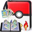 Card Binder  4 Pocket Zipper Collection Album, Premium PU Holder, Double-Sided Display for 400 Cards, Includes 5 Hard Plastic Sleeves for Game Cards, Sports CardsCartoon Stickers