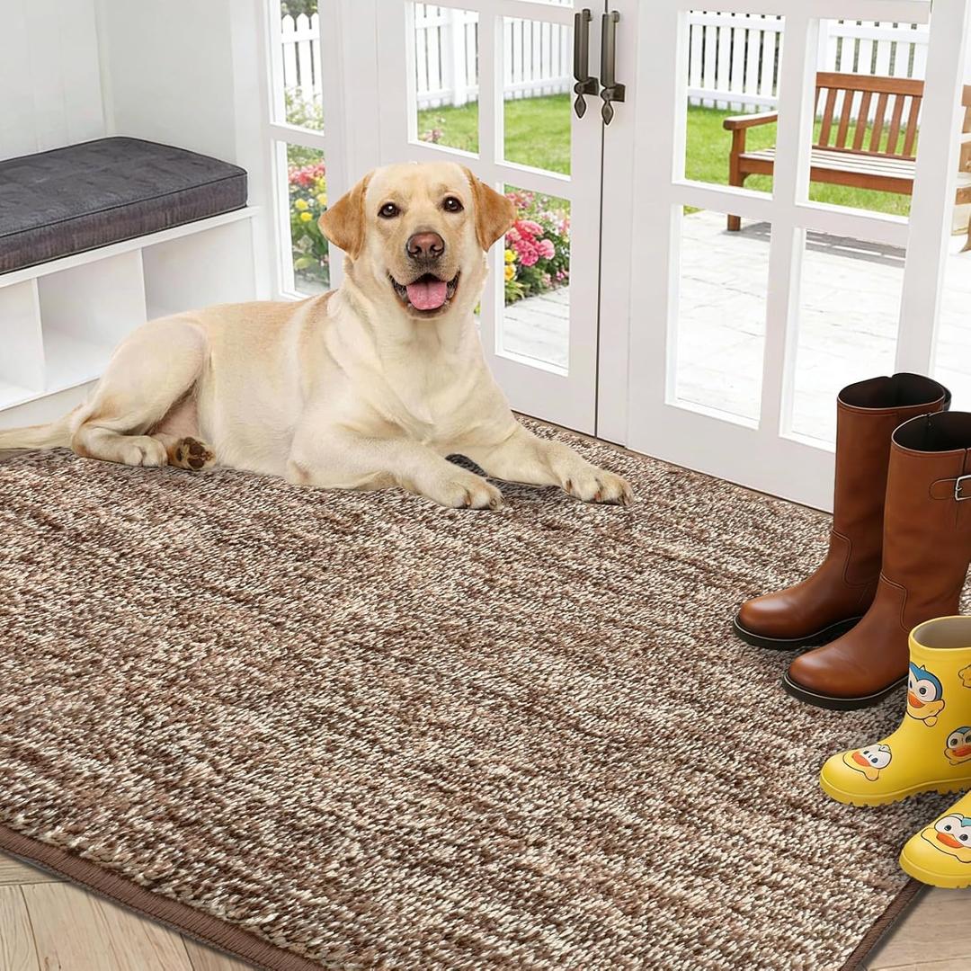 REFETONE Indoor Doormat, Front Door Mat 36"x60" Absorbent Rubber Backing Non Slip Door Mats, Washable Low-Profile Inside Floor Mat Door Rugs for Entryway, Resist Dirt Mud Mat for Dogs, Coffee/Brown