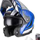 LEM Modular Motorcycle Helmets Fiberglass, Full Face Motorcycle Helmet Flip Up for Touring, DOT Certified, Release Sun Visor & Removable Comfort Liner, Lightweight Street Bike Helmet (Blue, M)