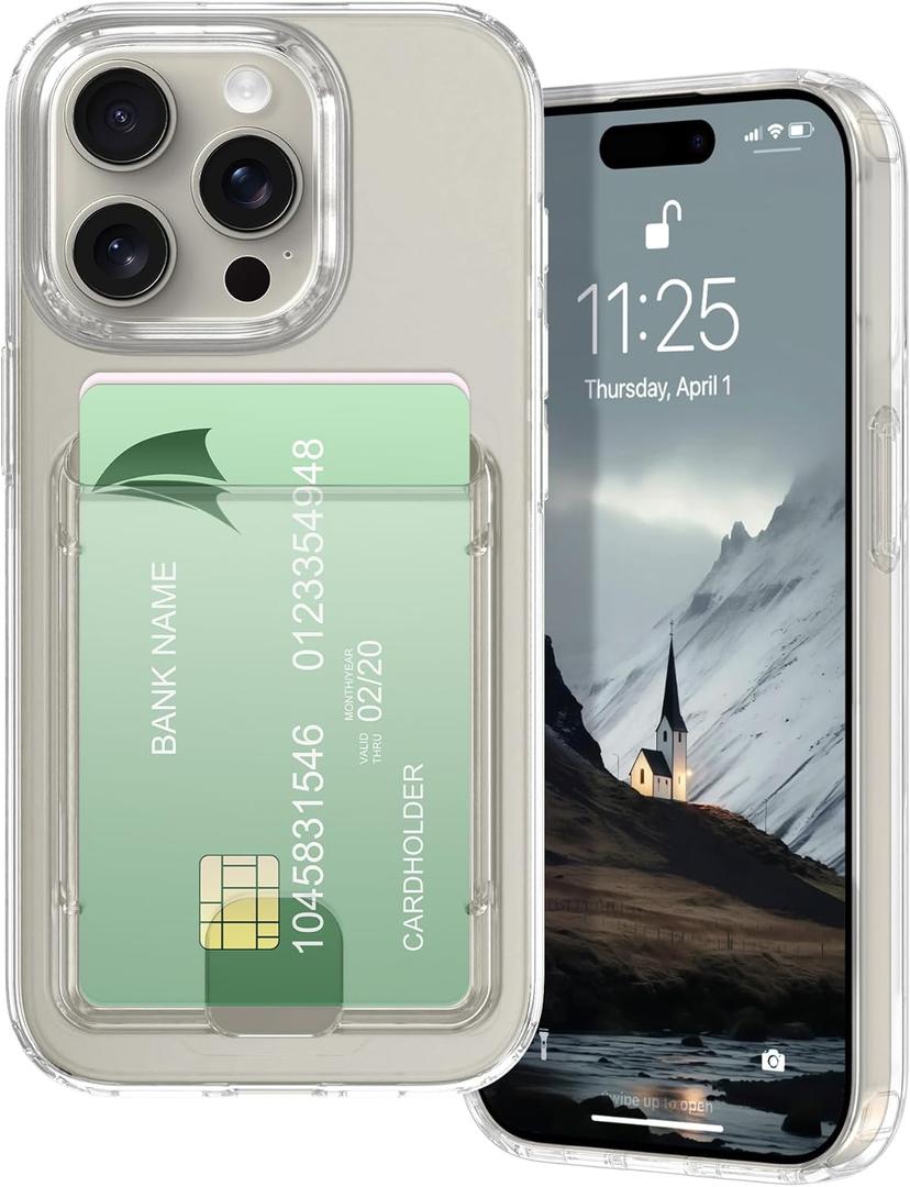 Petocase for iPhone 15 Pro Wallet Case Card Holder Slot Slim Fit Flexible TPU Gel Rubber Soft Skin Silicone Protective Phone Case Cover for Apple iPhone 15 Pro 6.1 inch Crystal Clear