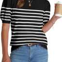 WIHOLL Women's Puff Short Sleeve Sweater 2025 Spring Summer Tops Trendy Business Casual Outfits Work Blouses Clothes (X-Large, Black/White)