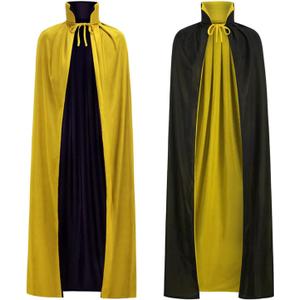 2 x Adult Reversible Cape Stand Collar Cloak Medieval Dracula Vampire Devil Costume Halloween Masquerade Men Women (Yellow)