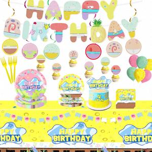 LKSIOPAI 131PCS Yellow Birthday Party Supplies Include Ocean Theme Party Decorations and Disposable Dinnerware Serves 20 Guests