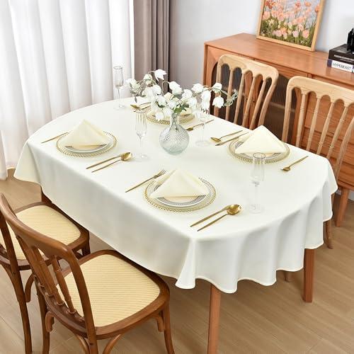 Viiamacki Beige Oval Tablecloth, 52 x 70 Inch, Stain and Wrinkle Resistant Machine Washable Polyester Table Cloth, Fabric Table Cover for Dining Buffet Party and Outdoor Use