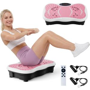 Vibration Plate Exercise Machine for Lymphatic Drainage, 180 Speeds Vibrating Fitness Platform for Full Body Workout and Weight Loss, 300 Lbs Capacity with Resistance Bands and Bluetooth for Women Men