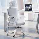 TRALT Ergonomic Office Chair - Desk Chair with Adjustable Headrest Lumbar Support Computer Chair - Mesh Comfy Chair with Flip-up Armrests - Gaming Chairs for Adults Home Office Leather, White