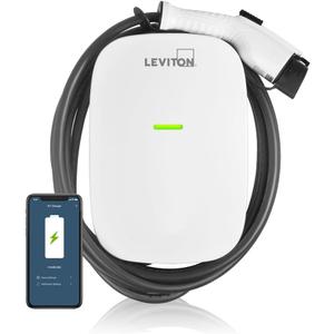Leviton Level 2 Smart EV Charger with Wi-Fi, 48 Amp, 208/240 VAC, 11.6 kW Output, 18' Cable, Indoor/Outdoor Hardwired EV Charging Station, My Leviton Compatibility, EV48W EVSE