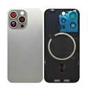 1Pcs/Lot Battery Cover Glass for iPhone 15 Pro Max Back Housing Replacement with Small Parts Metal Plate Magnetic for iPhone 15PM 2in1 Big Hole Back Glass Rear Door Case (Natural)