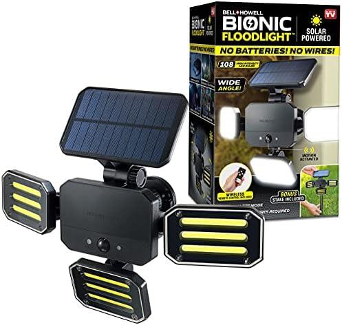 Bell+Howell Bionic Flood Light Original, Solar Lights Outdoor Waterproof- 50% Brighter 108 COB-LED's w/Motion Sensor 180° Swivel, Adjustable Panels for Garden, Lawn and Patio As Seen On TV