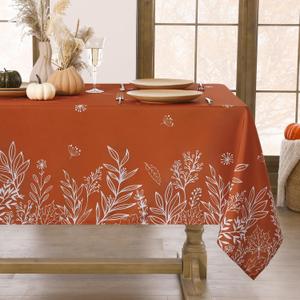 Softalker Fall Tablecloth Rectangle 60x84 Inch, Thanksgiving Autumn Harvest Orange Rust Wild Flowers Decoration Table Cloths, Stain Resistant Farmhouse Table Cover for Holiday Dinner/Party