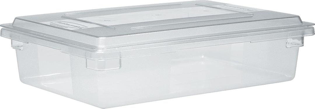 Rubbermaid Commercial Products Polycarbonate Food Storage Box/Tote 8.5 Gallon Clear for Restaurant/Kitchen/Cafeteria, 6" x 26" x 18"
