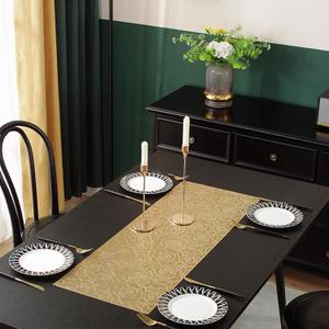 Gold Heat-Resistant Table Runner Non-Slip Waterproof Table Runner– 2 Pack, 36 x 13 Inch Decorative Table Runners for Dining Table, Parties & Elegant Home Decor (2, Gold)