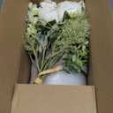 YJ Fake Flowers with Vase, Silk Roses Artificial Flowers in Vase, Faux Flower Plant Arrangement Suitable for Home Office Decoration, Dining Table Centerpiece(White)