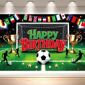 10x6.5 FT Football Party Backdrop Sports Themed Party Decoration Soccer Happy Birthday Banner Wall Photo Background for Holiday Birthday Party Supplies,120x78inch