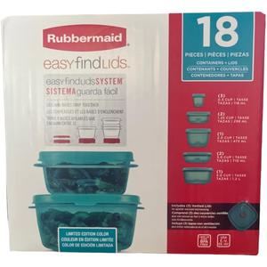 Rubbermaid Easy Find Lids System, Containers and Lids, Limited Edition Color, 18 Pieces (9 containers and 9 lids)'
