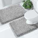 Yimobra Bathroom Rugs Sets 2 Piece, Soft Absorbent Bath Mat and U-Shaped Toilet Rug with Non Slip Backing, Machine Washable, Plush Shaggy Bath Mats for Bathroom, 32"x20"+24"x20", Light Gray and White