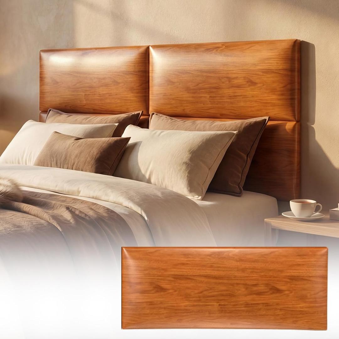Xuhal 47.2 x 19.6 in Peel and Stick Twin Headboard, 4 Panels, Oak, 9.84" x 23.62"