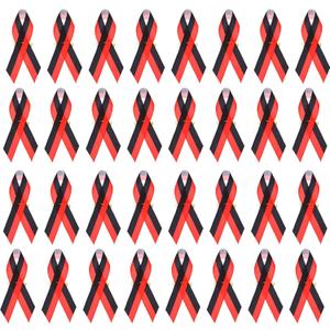 PATIKIL 100 Pieces Polyester Ribbon Satin Pins, Awareness Ribbon Satin with Safety Pins, Red Black