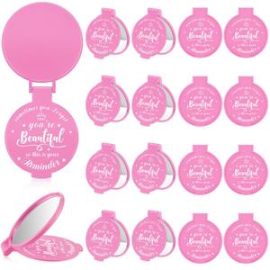 18 Pcs 2.76 Inch Inspirational Compact Mirror Bulk Women Small Gifts Graduation Party Favors Purse Mirror Pocket Mini Stuffer Items for Adult Coworker Cheerleader Employee (Pink)