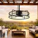 AKOFUN 20" Gazebo Outdoor Ceiling Fans with Lights, IP65 Waterproof Ceiling Fan with Remote, Quiet DC Motor, 1200 Lumens Dimmable 3000-6500K, Caged Plug-in Ceiling Fan for Patio Porch Pergola Canopy