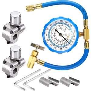 Mudder 2 Pack BPV31 Piercing Tap Valve Kits Compatible with 1/4, 5/16, 3/8 Inch Outer Diameter Pipes and R134A Air Conditioning Refrigerant Charging Hose with Gauge, Connect to R12/ R22 Port Only