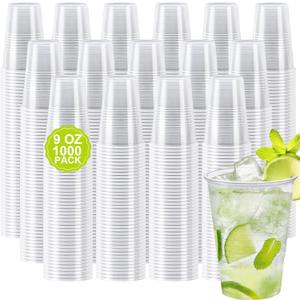 1000 Pack 9 oz Clear Plastic Cups, Small Plastic Cup Bulk, Clear Disposable Cocktail Cup, Cold Party Drinking Cups for Picnics, Ceremonies, Events