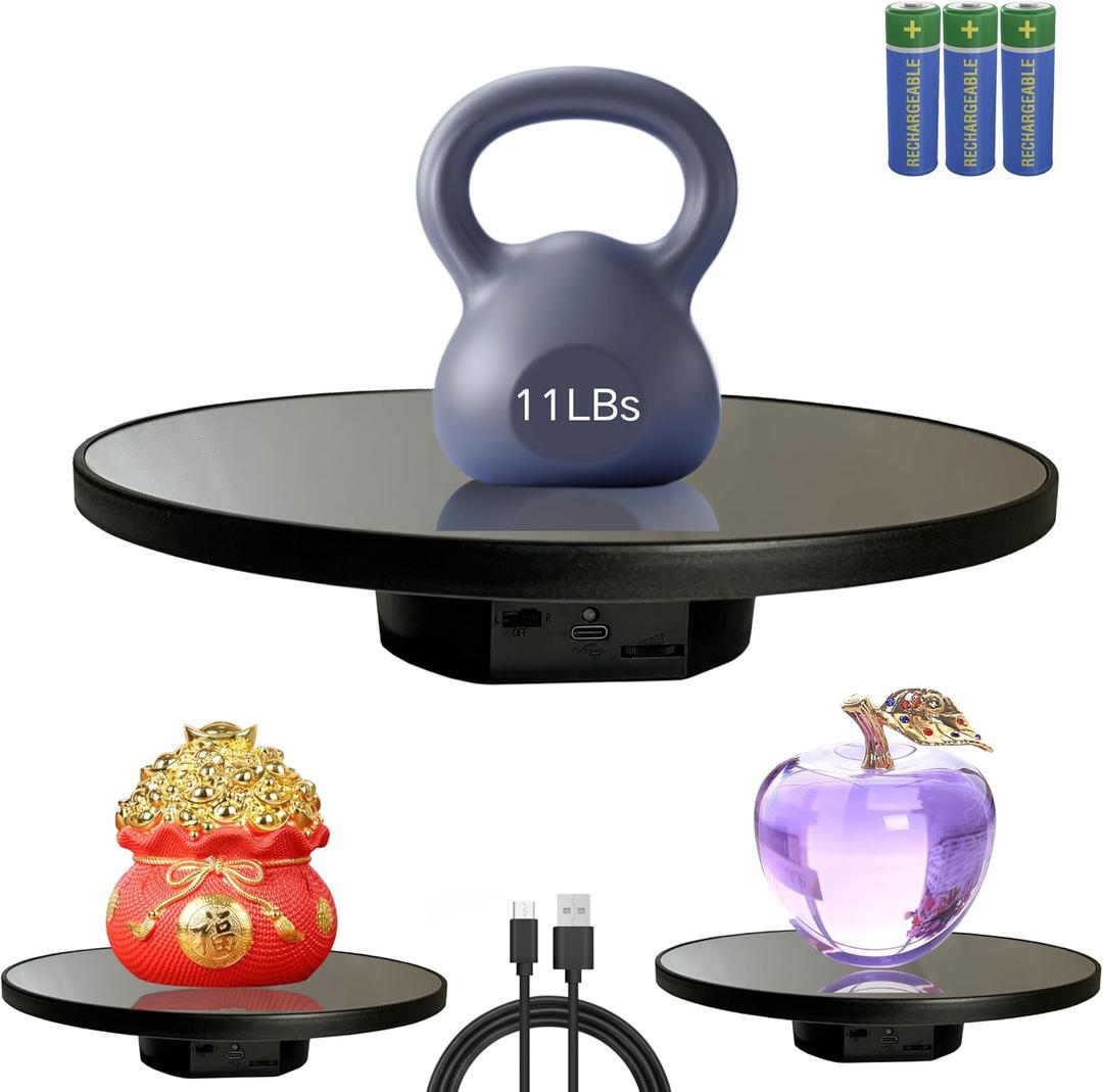 JAYEGT Motorized Rotating Display Stand, 10inch /11Lbs Load ,Mirror Cover 360 Degree Electric Rotating Turntable ,Cup Display Turner Stand,Photography Products, Jewelry ,Tumbler -Black