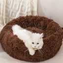 Cat Beds for Indoor Cats Doughnut Dog Bed Kitten Bed Pet Bed Calming Cuter Puppy Bed Small Pet Bed Fluffy Dog Bed Small Round Bed Up to 7 Lbs (36CM, Koffee)