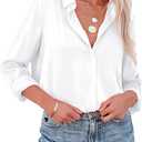 siliteelon Womens Button Down Shirts Solid Dress Shirts Long Sleeve Flowy Collared Work Office Business Blouses Chiffon Tops (Small, All White)