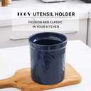 KOOV Kitchen Utensil Holder, Large Ceramic Utensil Crock, Deep and Stable, Utensils Caddy Texture Series (Dark Blue)
