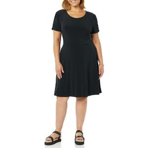 Amazon Essentials Women's Gathered Short Sleeve Crew Neck A-line Dress (Available in Plus Size)