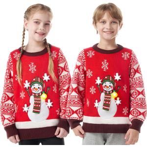 JOYIN Ugly Christmas Sweater Women Men Couples, LED Light Up Ugly Christmas Sweater Kids 2025 SnowmanRed